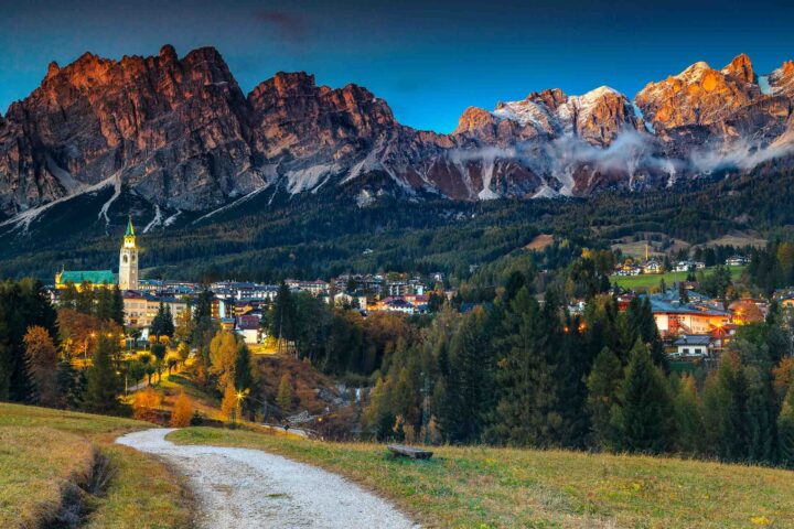 A sunset at an alpine resort.