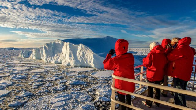 Travelers on an expedition in Antarctica.