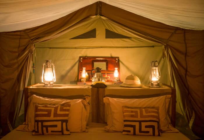 A private mobile safari camp bedroom.