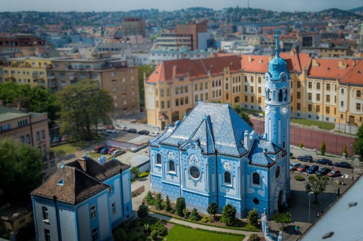 An aerial view of the church of St. Elizabeth.