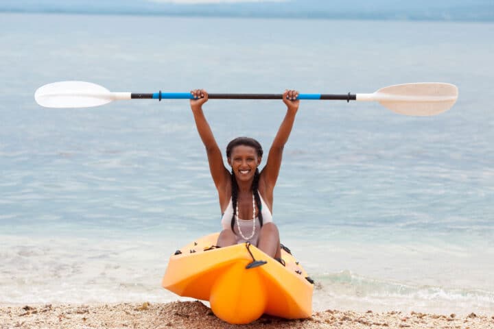 A sea kayaker at shore.