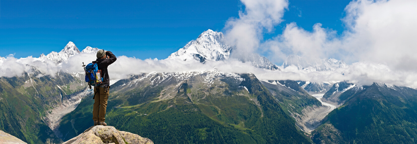 French Alps hiker taking photo