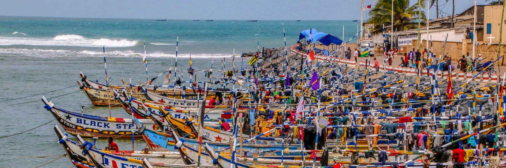 Boats on a harbor in Ghana.