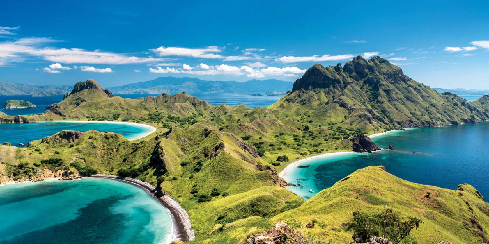 Aerial view of the island 'Pulau Padar' in Indonesia.