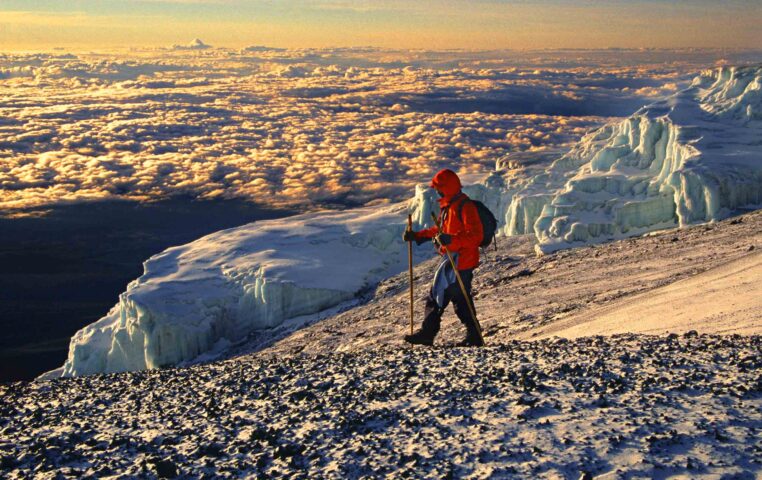 A hiker at sunrise.